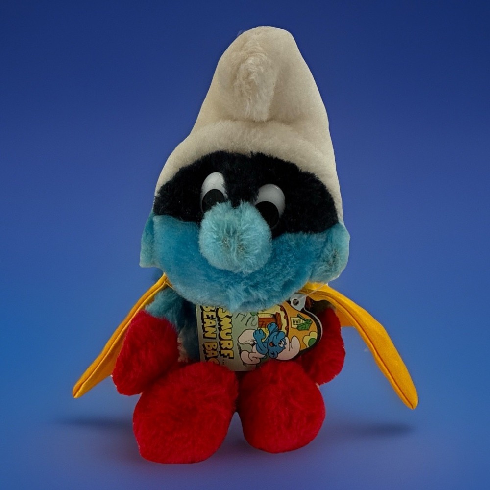 Vtg Masked Smurf Plush Wallace Berrie‎ & Co. W/tags Stuffed Toy 1983 7" Used